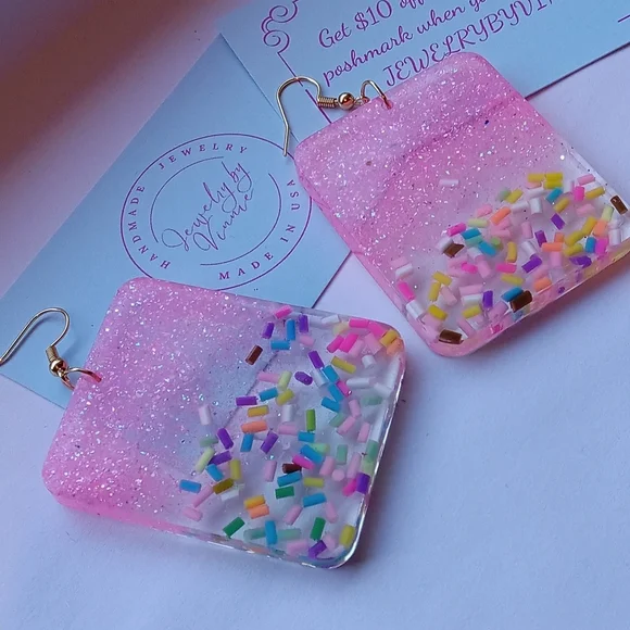 Hand Crafted Resin Earrings Cupcakes & Sprinkles Collection - Picture 3 of 6